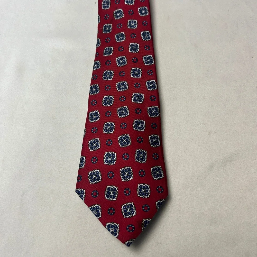 Christian Dior Monsieur Red Pattern Silk Necktie Made‎ in USA Classic Office